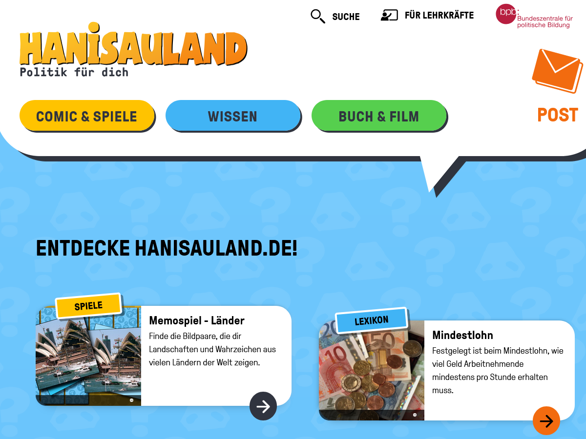 Man sieht die Website.