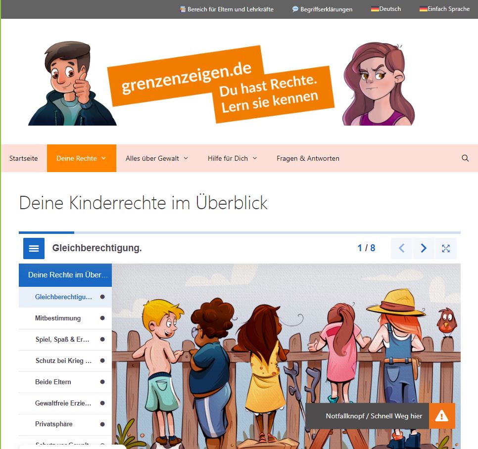 Screenshot der Startseite von grenzenzeigen.de