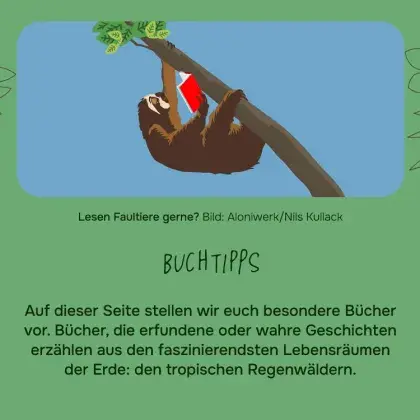 Man sieht eine Übersicht der Seite und ein Bild von einem Faultier.