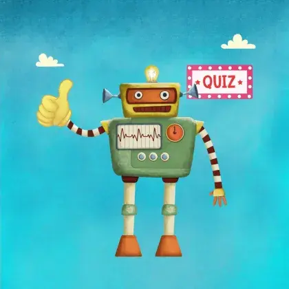 Man sieht ein Logo der Seite mit einem Roboter, der einen Daumen hoch zeigt.