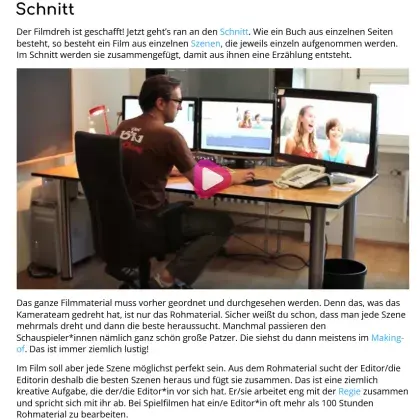 Man sieht einen Text und einen Mann vor einem PC als Bild.