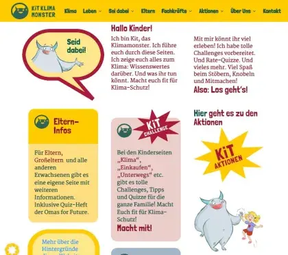 Screenshot der Startseite von Kit Klimamonster